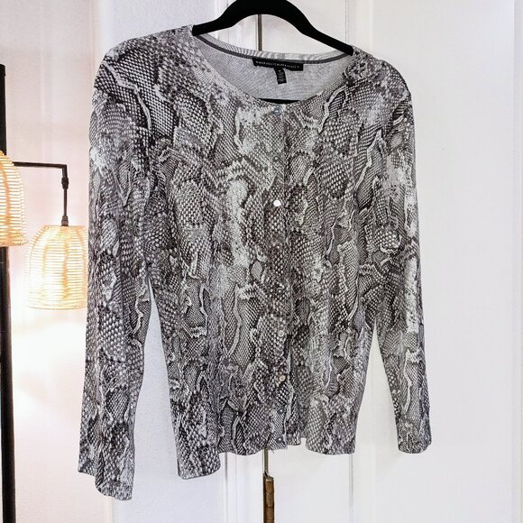 WHITE HOUSE BLACK MARKET Snakeskin Print Cardigan Sweater. Size M - Picture 1 of 7